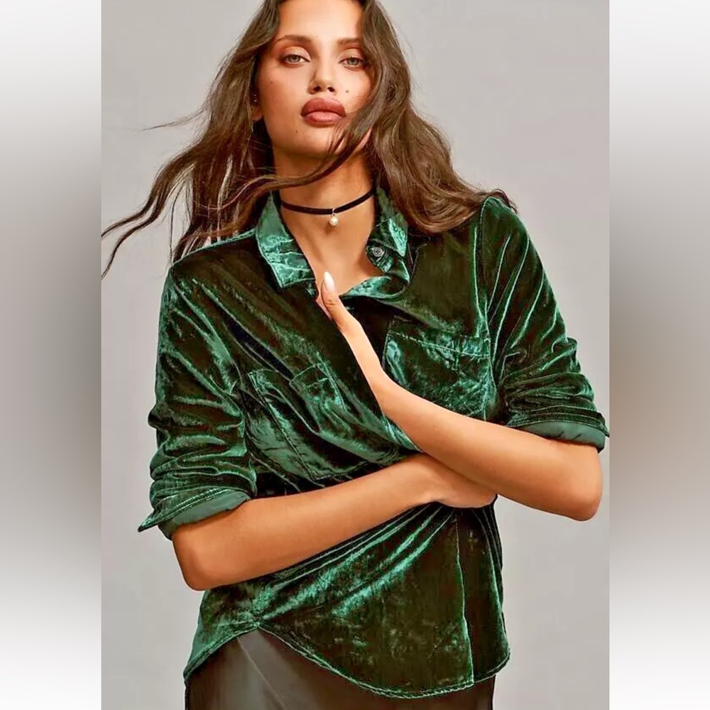 Pilcro Anthropologie Relaxed Velvet Button Down Shirt size XS
